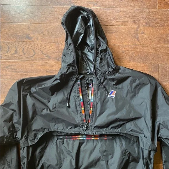 K-Way Black Half-Zip Hooded Windbreaker Jacket Size Medium - Picture 3 of 16